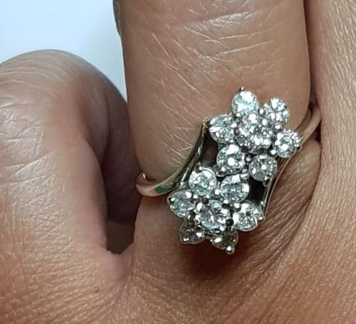 14 k White Gold .94TCW Diamond Flower Cluster Ring