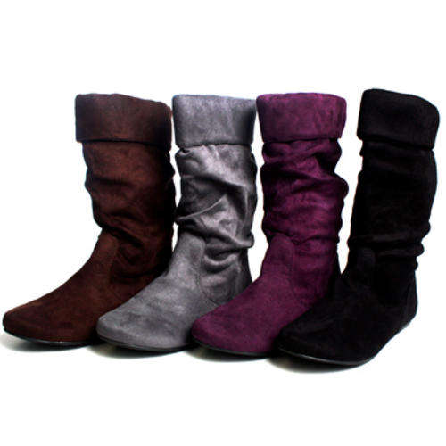 Suede Slouch Designer Boots Black Size 5