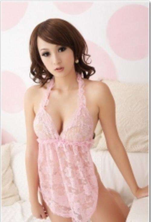 Sexy Lingerie Pink Sheer Lace Mini Openback Babydoll + matching GString