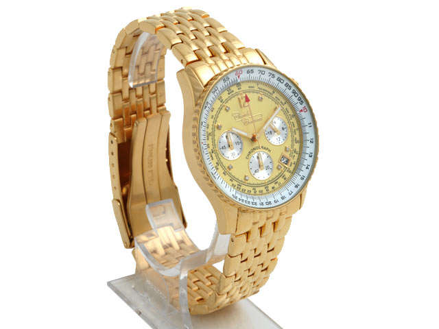 BRAND NEW - Charles Conrad GOLD straps with 8 Diamonds,Chrono, Yello Dial Slide Rule