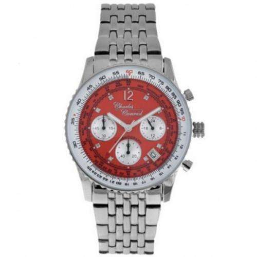 BRAND NEW - Charles Conrad STEEL straps with 8 Diamonds,Chrono, Red Dial Slide Rule