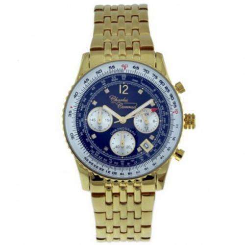 BRAND NEW - Charles Conrad GOLD straps with 8 Diamonds,Chrono, Navy Dial Slide Rule