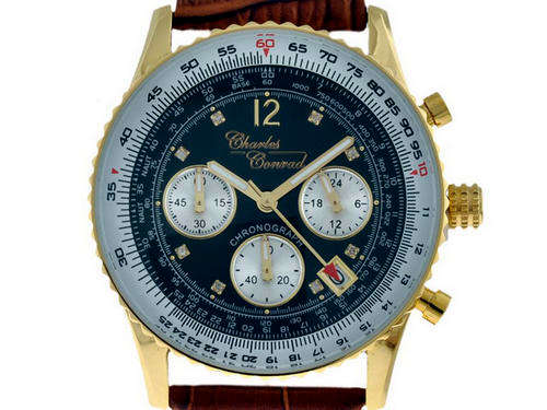 BRAND NEW - Charles Conrad GOLD with 8 Diamonds,Chrono, Slide Rule