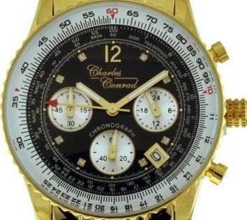 ***EXQUISITE AND CLASSY*** BRAND NEW - Charles Conrad GOLD straps with 8 Diamonds, Chrono