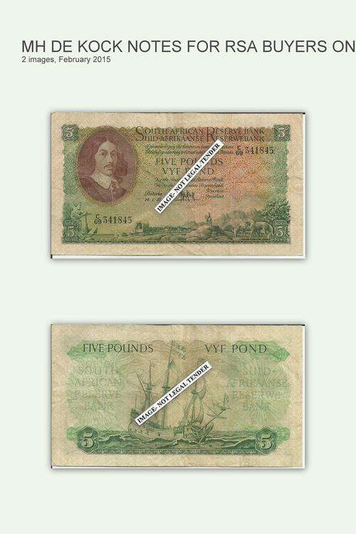 Five Pounds-MH De Kock-3rd issue-14/1/59-Good condition