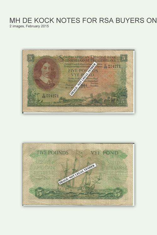 Five Pounds-MH De Kock-3rd issue-14/1/59-Good condition