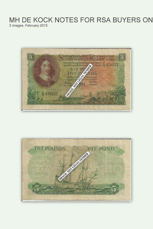 Five Pounds-MH De Kock-3rd issue-17/4/59-condition as per image