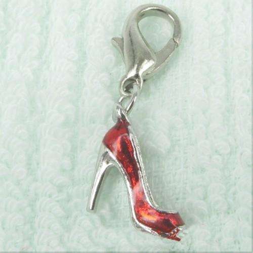 Silver Plated, Enamel,  Red Shoe  Clip-on Charms