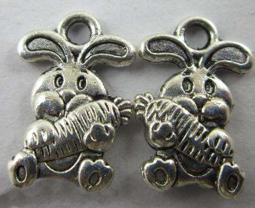 Tibetan Silver Rabbit Charms  -  13 x 10mm