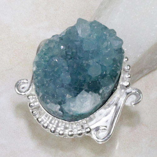 Agate Druzy &  925 Sterling Silver Ring - Size 6.25
