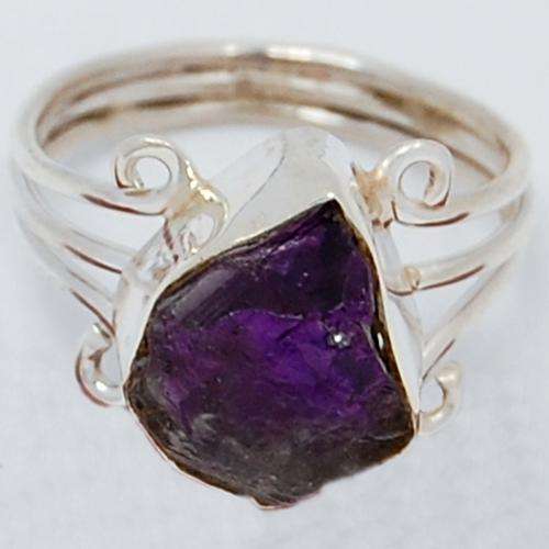 Natural Rough Amethyst & 925 Solid Sterling Silver Ring Sz 6.5