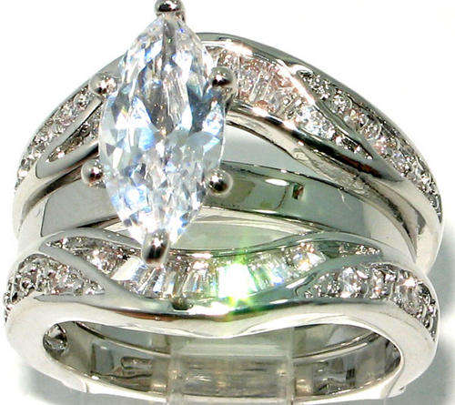 Stunning Genuine White Topaz & Solid 925 Sterling Silver Ring Set Size 6.5