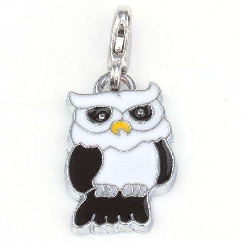 Silver plated Enamel Owl Clip-on Charms - 35 x 21mm