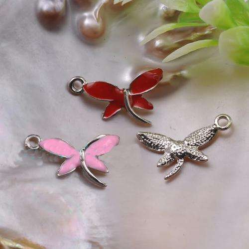 Silver plated Enamel Dragonfly Charms - Red - 25 x 15mm