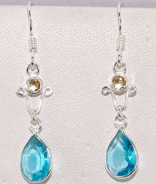 6ct London Blue Topaz & Citrine, solid 925 SS Earrings