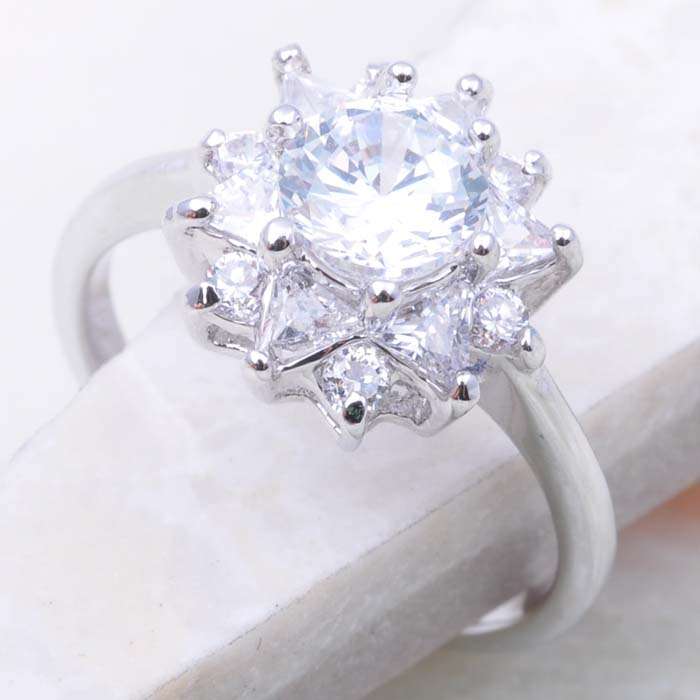 White Topaz & Silver Dress Ring- Size 5.75