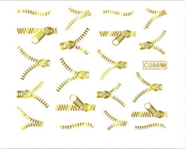 Nail Art - Water Transfer Stickers - Gold Zipper