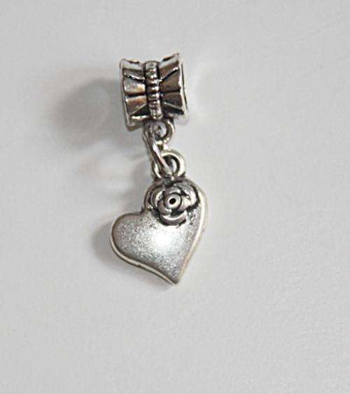 Tibet Silver "Dangle" Charm - Small Heart - Fits Pan & Euro Bracelets