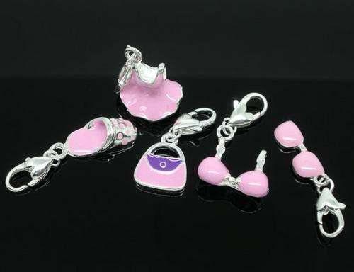 Set (5 charms)Silver Plated/Enamel Clip-on Charm - Beach theme