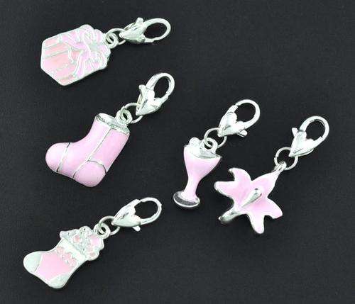 Set (5 charms)Silver Plated/Enamel Clip-on Charm - Party theme