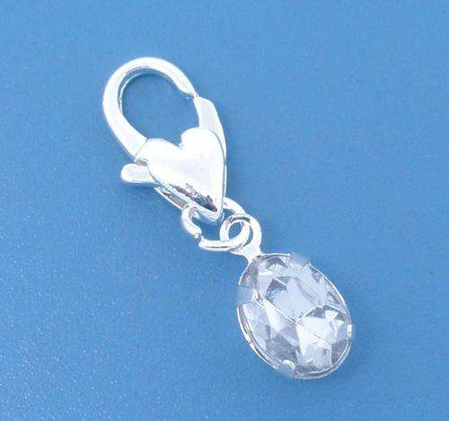 Rhinestone,Silver Plated Clip-on Charm