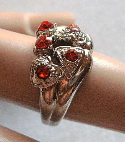 Red Rhinestone Electroplated Silver Ladies Fashion Ring  - Size 17