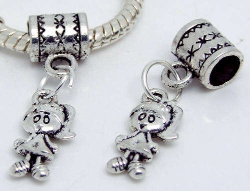 Tibet Silver "Dangle" Charm - Girl- Fits Pan & Euro Bracelets