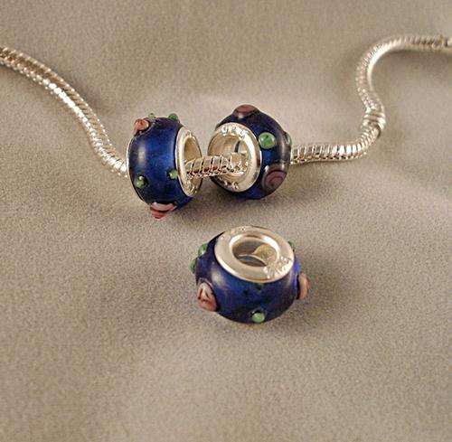 6 X Lampwork Glass  Beads With 925 SS cores - Fits Pan & Euro Bracelets