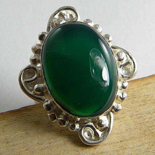 Green Onyx 925 Stamped Sterling Silver Ring - Size N1/2//7//14
