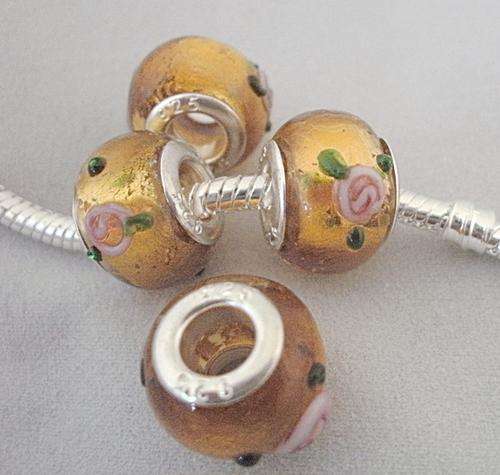 5 X Lampwork Glass  Beads With 925 SS cores - Fits Pan & Euro Bracelets