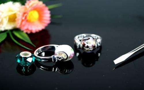 .925 Stamped DIY Ring - Fit Pan & Euro Beads - Size 8- + FREE Murano Bead