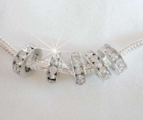 Clear Rhinestone, Silver Plated Spacer beads -Fits Pan & Euro Bracelets