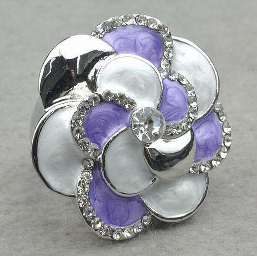 Luxury 18ct WGP Diamante & Enamel Cocktail Ring - Size 8 (Q)