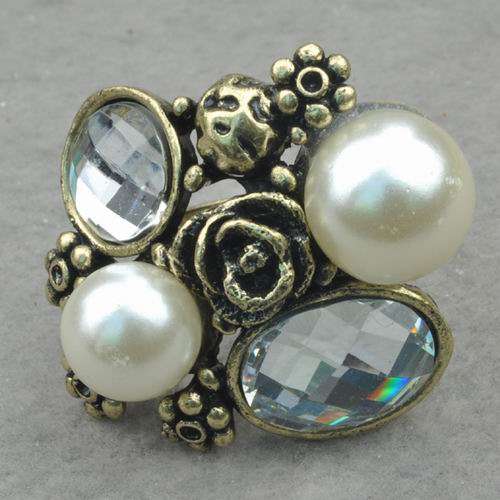 Retro Copper Feaux Pearl  Cocktail Ring -  Adjustable size