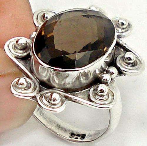 Smokey Topaz & Solid 925 Sterling Silver  Ring   (7.5) (O1/2)