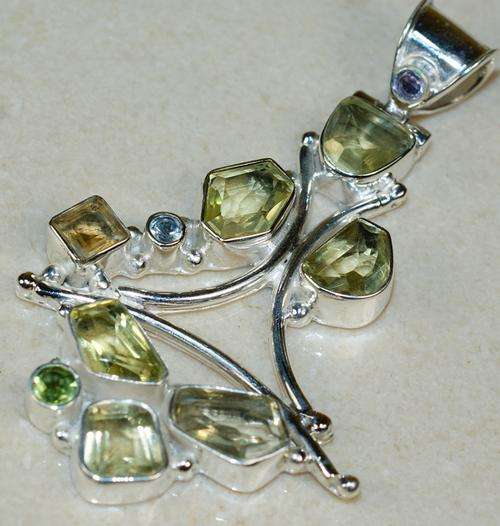 Citrine, Peridot & Solid 925 Sterling Silver Pendant