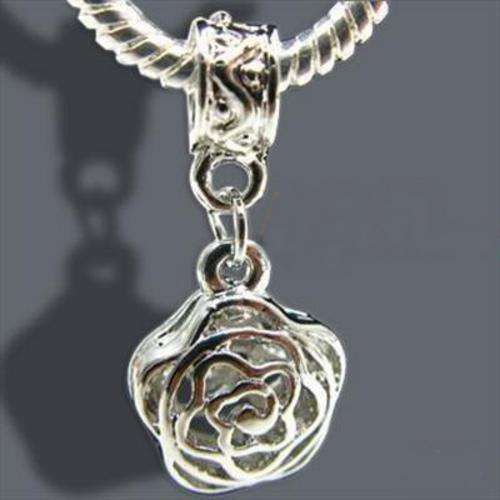 Silver Plated Rose Ball "Dangle" charm - Fits Pan & Euro Bracelet