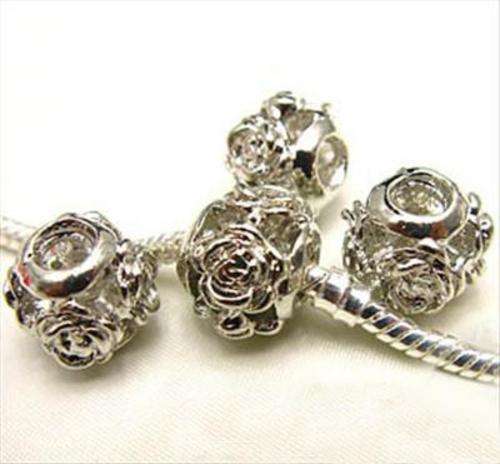 Silver Plated Rose Spacer beads -Fits Pan & Euro Bracelets