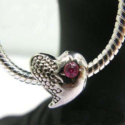 Silver Plated Heart with Pink Rhinestone Spacer beads -Fits Pan & Euro Bracelets