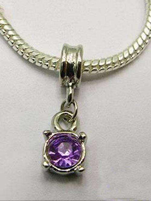 Silver Plated Purple Rhinestone Dangle Charm - Fits Pan & Euro Bracelets