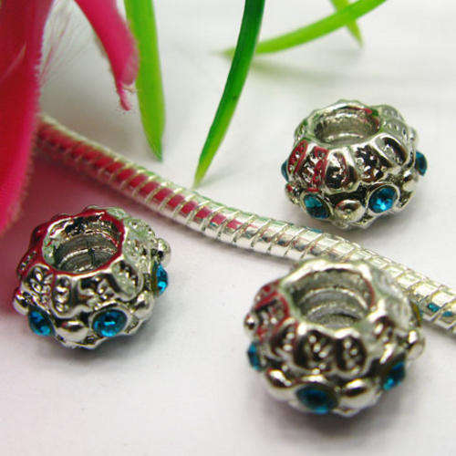Silver Plated Blue Rhinestone Spacer Charm / Bead - Fits Pan & Euro Bracelets