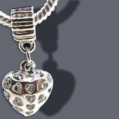 Silver Plated Hollow Heart Dangle Charm - Fits Pan & Euro Bracelets
