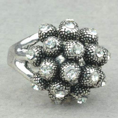 Unique Design Tibet Silver, Clear Crystal  Cocktail Ring - Size 8 (P1/2)