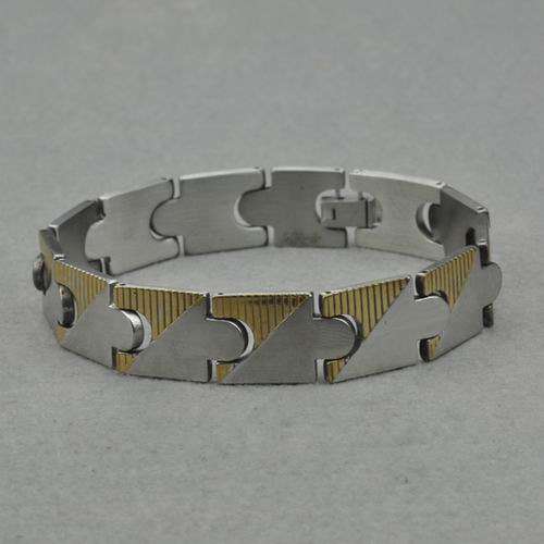 18ct GP, Stainless Steel Mens Tennis Bracelet - 22cm