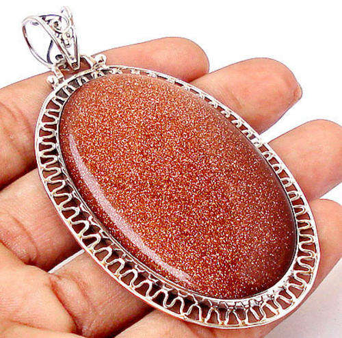 Exquisite Large Goldstone & .925 Sterling Silver Pendant