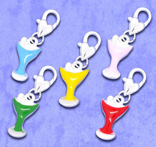 Silver Plated & Enamel Cocktail glass Clip-on Charm - Red