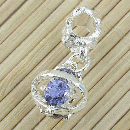 Silver Plated, Lilac crystal  "Dangle" charm - Fits Pan & Euro Bracelet