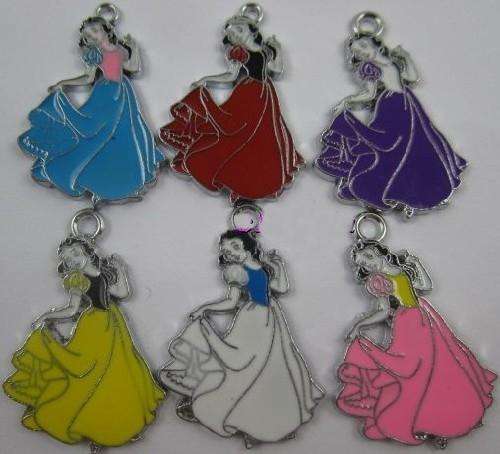 Silver plated Enamel Cinderella Charms - Pink - 34mm