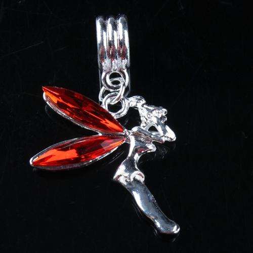 Silver Plated, Red Oil Resin, Fairy Dangle Charm - 40 x 24mm - Fits Pan & Euro Bracelets