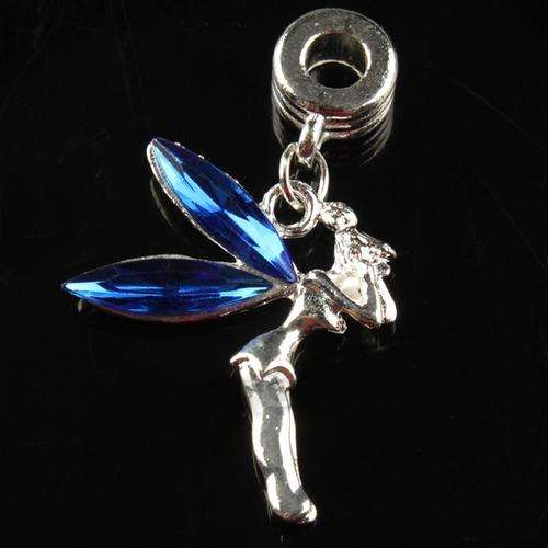 Silver Plated, Blue Oil Resin, Fairy Dangle Charm - 40 x 24mm - Fits Pan & Euro Bracelets